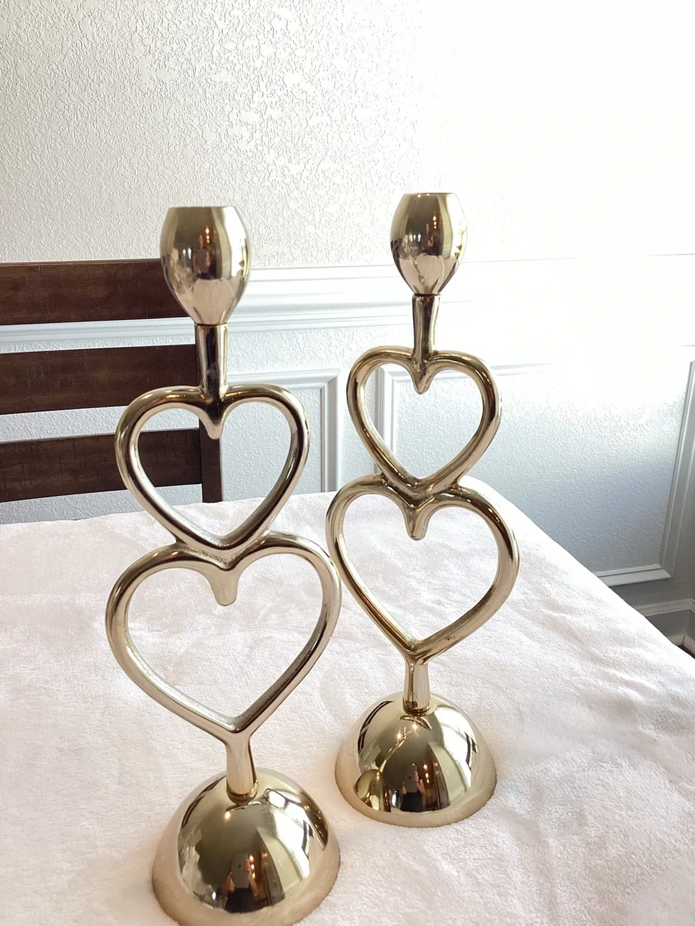 Anthropologie Gold Heart Candleholders Taper Candles New Champagne Stacked Heart